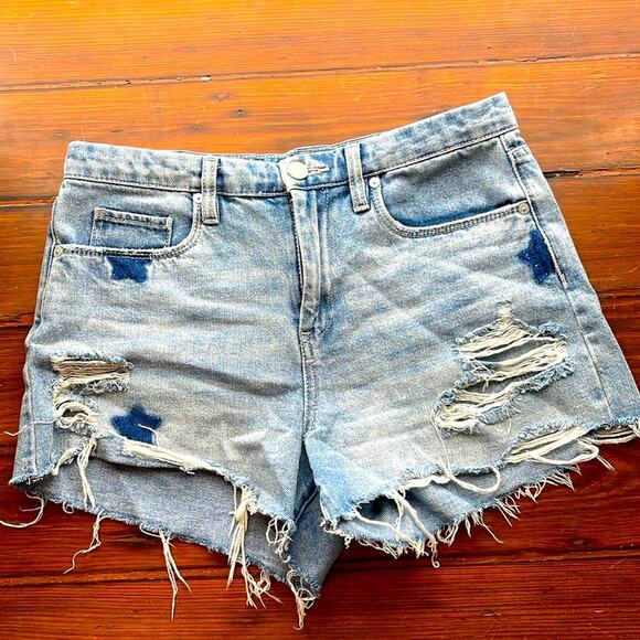 Blank NYC star printed hi rise distressed cutoff denim jean shorts sz 28 - Picture 1 of 6